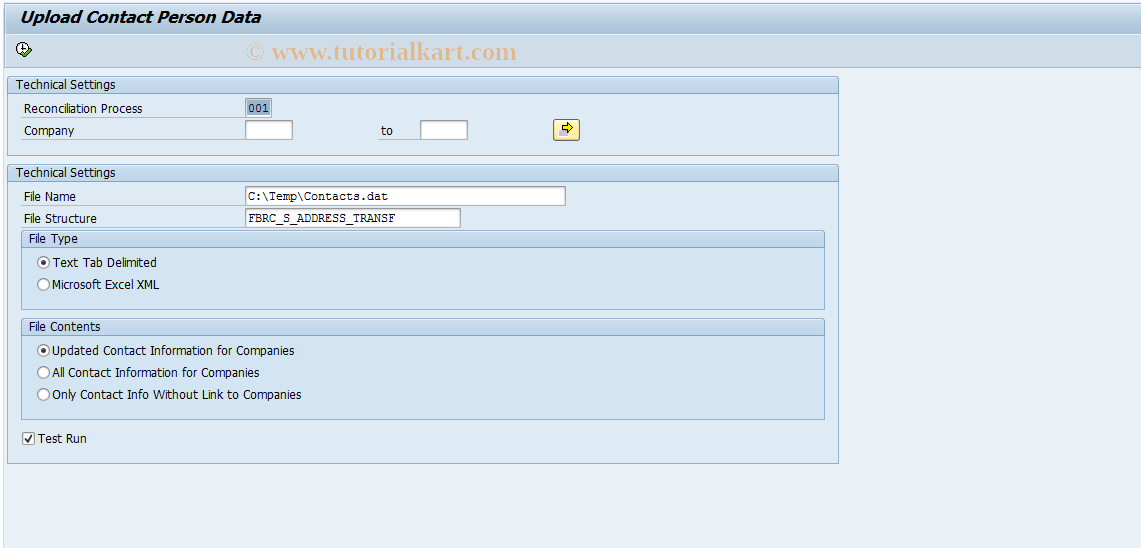 SAP TCode FBIC034 - Upload Contact Person Data