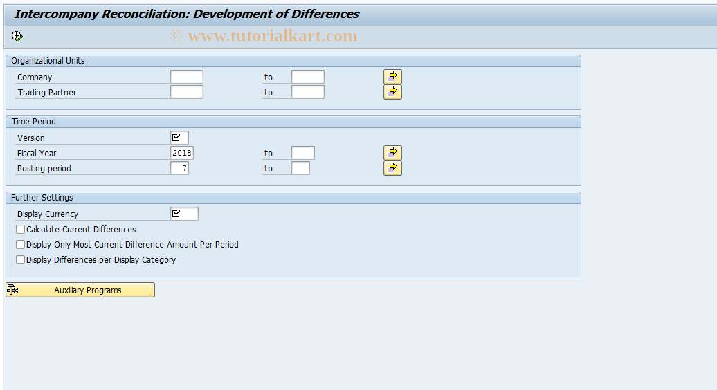 SAP TCode FBICD2 - GL Accounts: Differences Development