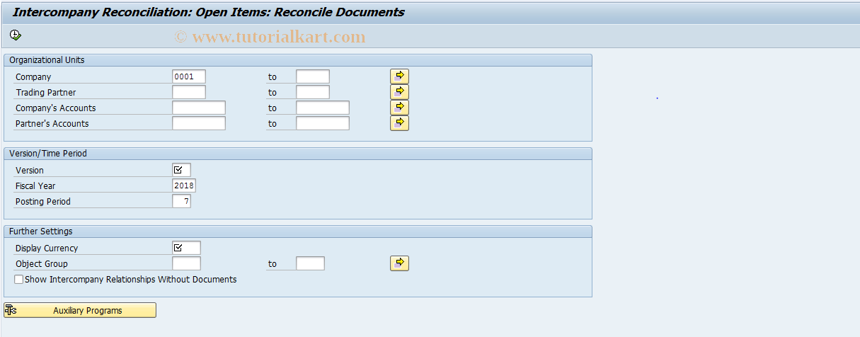 SAP TCode FBICR1 - GL Open Items: Reconcile Documents