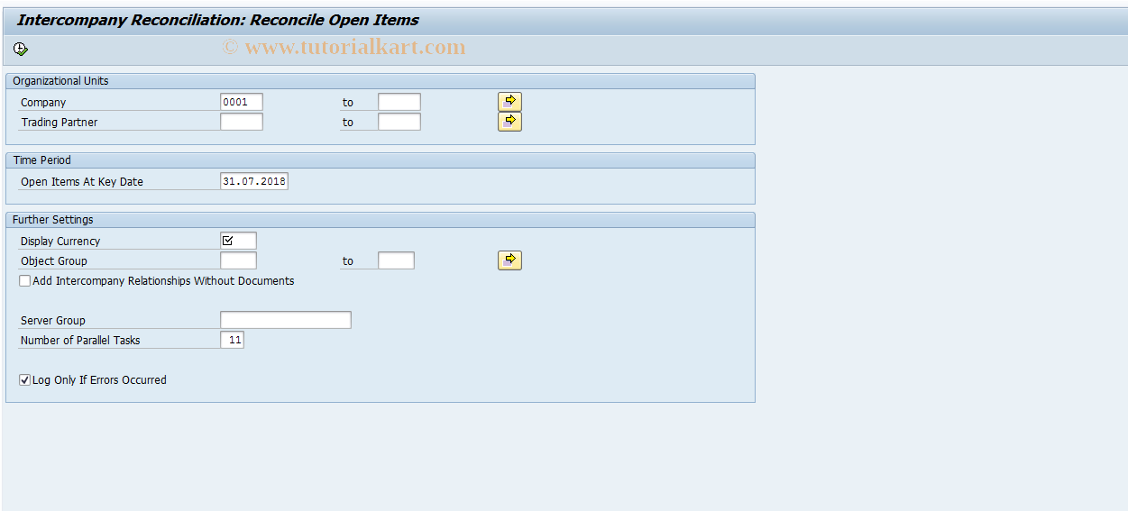 SAP TCode FBICR3L - Intercompany Reconciliation (Local)