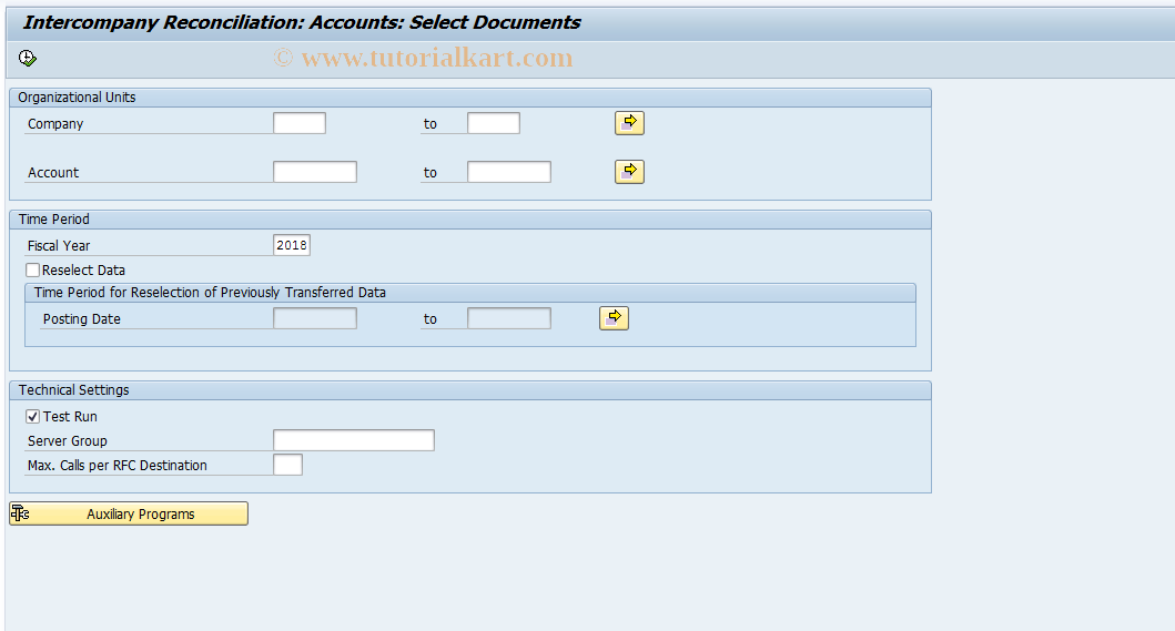 SAP TCode FBICS2 - GL Accounts: Select Documents