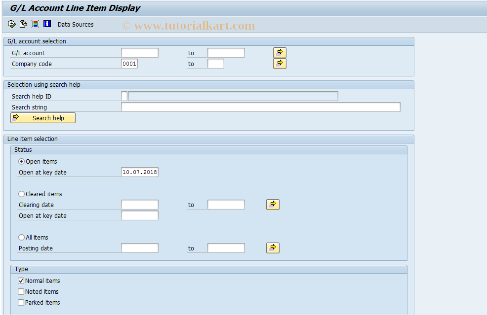 SAP TCode FBL3 - Display G/L Account Line Items