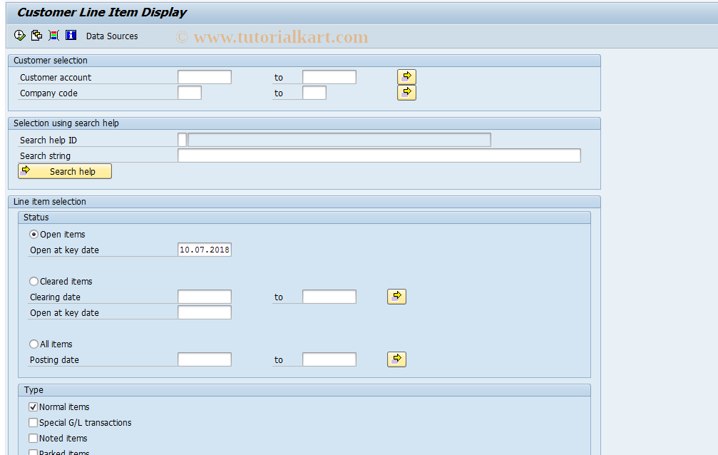 SAP TCode FBL5 - Display Customer Line Items