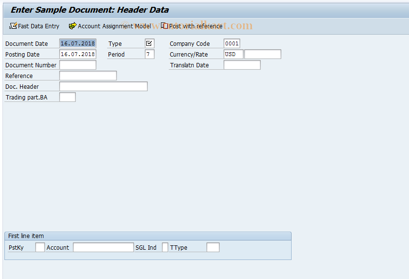 SAP TCode FBM1 - Enter Sample Document