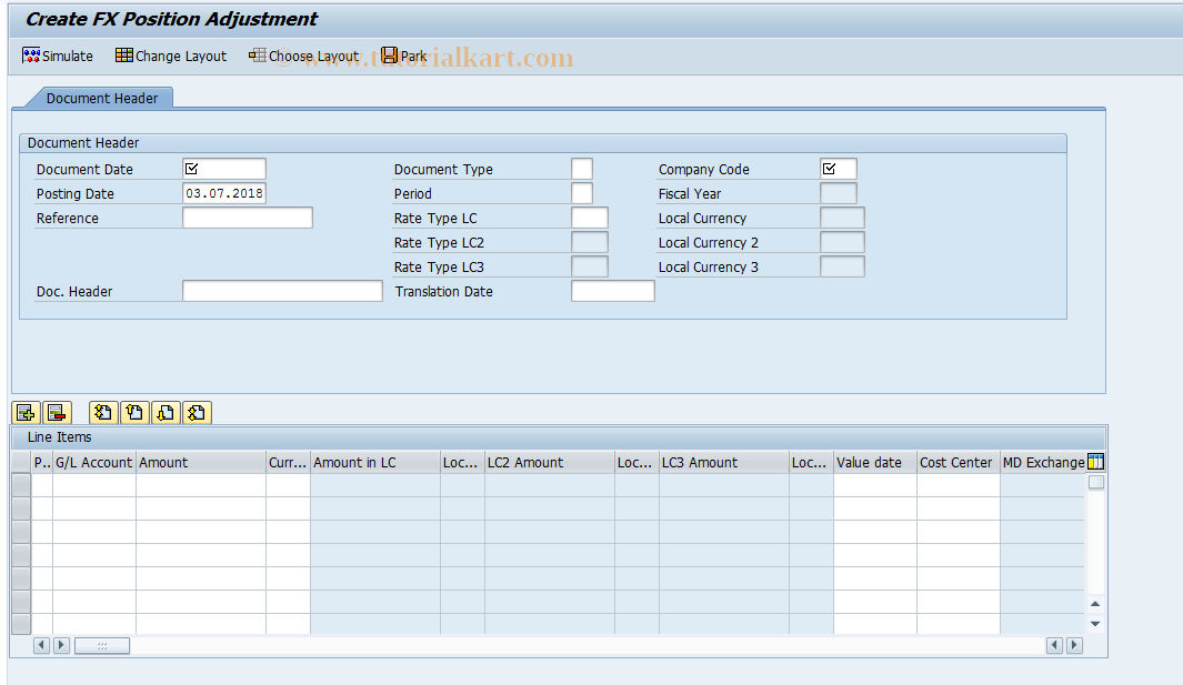 SAP TCode FBMCA01A - Create FX Position Adjustment