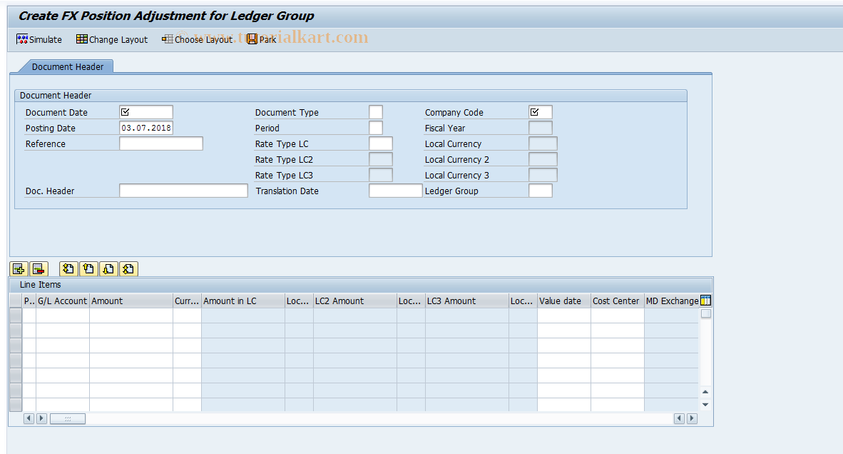 SAP TCode FBMCA01AL - Create FX Position Adjust. for LG