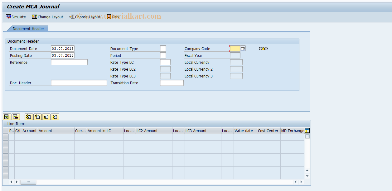 SAP TCode FBMCA01J - Create MCA Journal