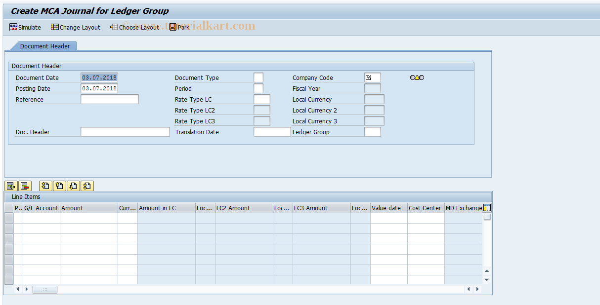 SAP TCode FBMCA01JL - Create MCA Journal for Ledger Group