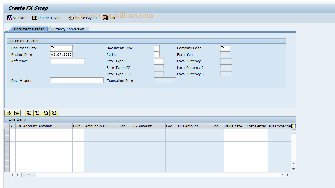 SAP TCode FBMCA01S - Create FX Swap