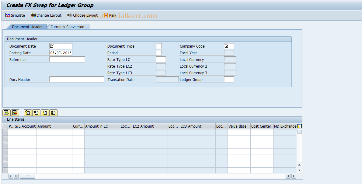 SAP TCode FBMCA01SL - Create FX Swap for Ledger Group