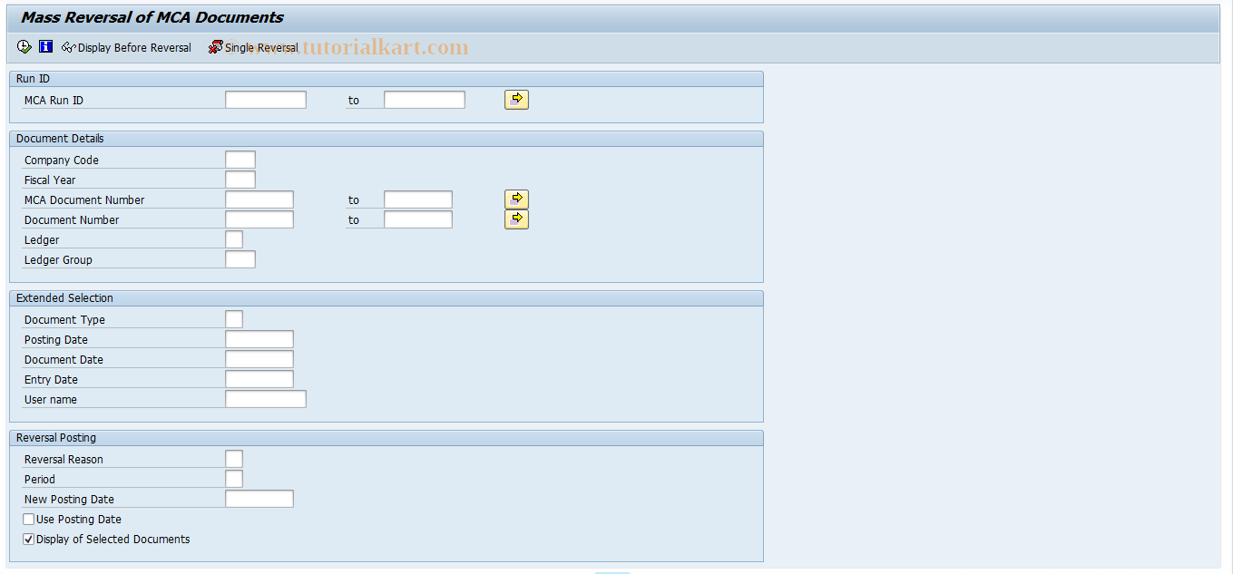 SAP TCode FBMCA80 - Mass Reversal of MCA Documents