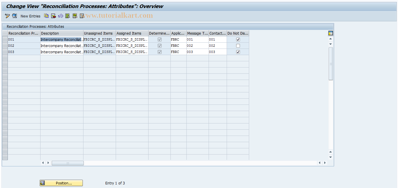 SAP TCode FBRC007 - Reconciliation Process Attributes