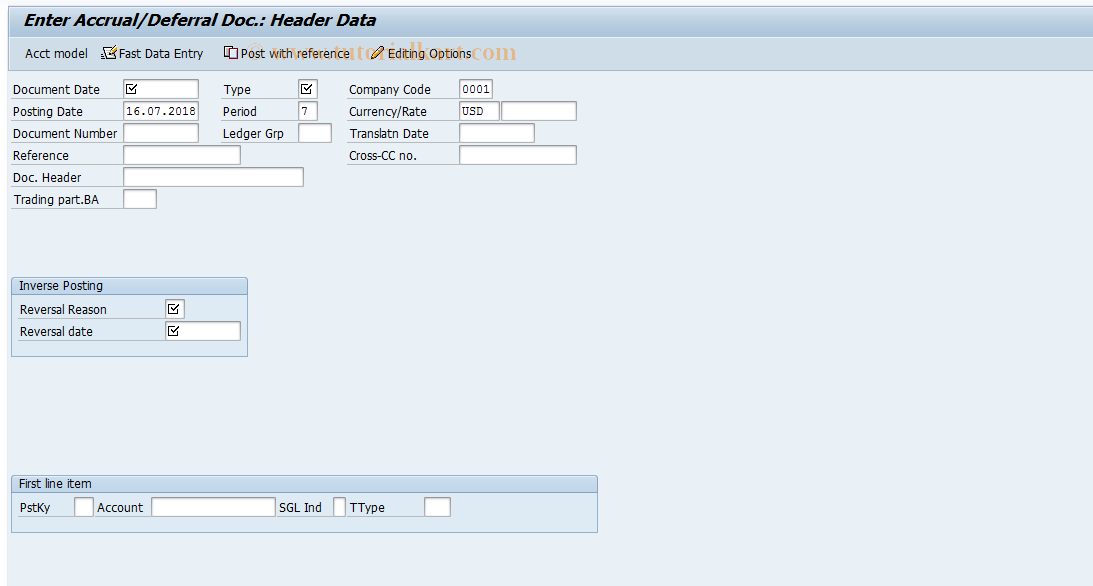 SAP TCode FBS1 - Enter Accrual/Deferral Document 