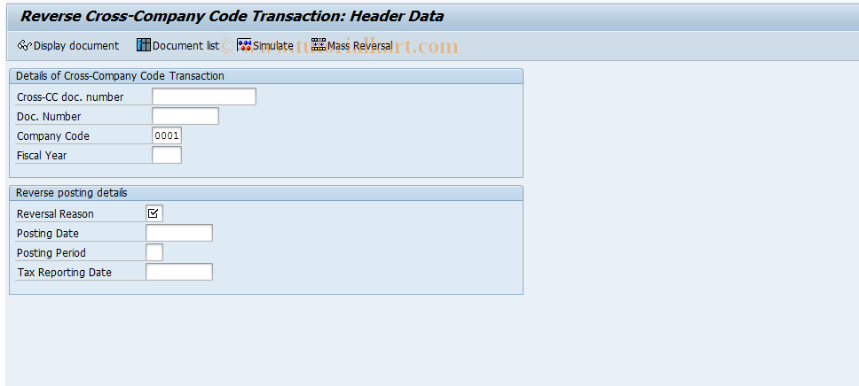 SAP TCode FBU8 - Reverse Cross-Company Code Document