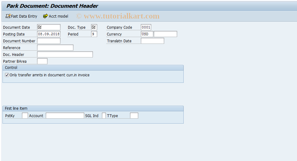 SAP TCode FBV1 - Park Document