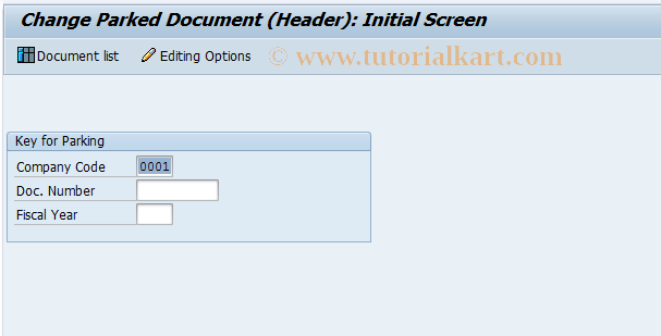 SAP TCode FBV4 - Change Parked Document (Header)