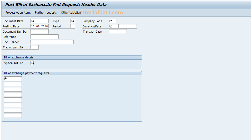 SAP TCode FBW2 - Post Bill of Exch.acc.to Pmt Request