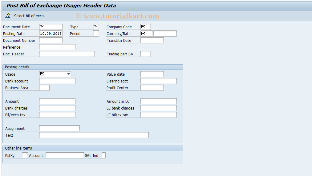 SAP TCode FBW3 - Post Bill of Exchange Usage