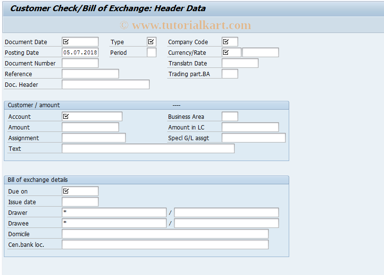 SAP TCode FBW5 - Customer Check/Bill of Exchange