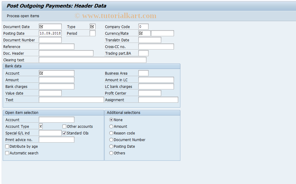 SAP TCode FBZ2 - Post Outgoing Payments