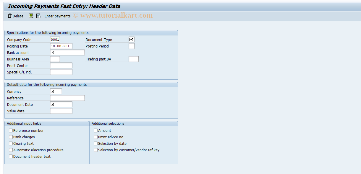 SAP TCode FBZ3 - Incoming Payments Fast Entry