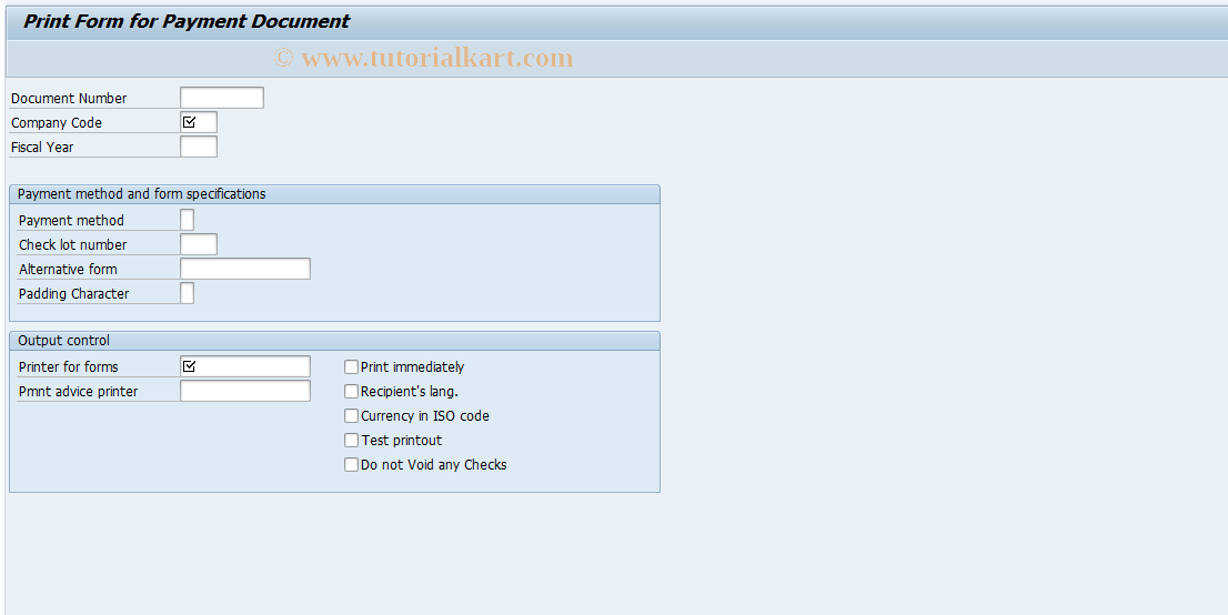 SAP TCode FBZ5 - Print Check for Payment Document