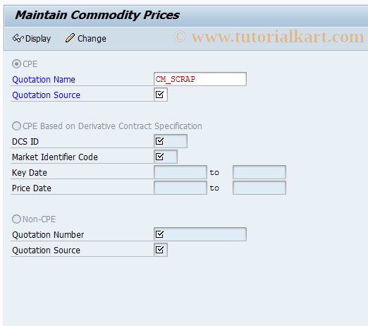 SAP TCode FC17 - Commodity Prices: Change