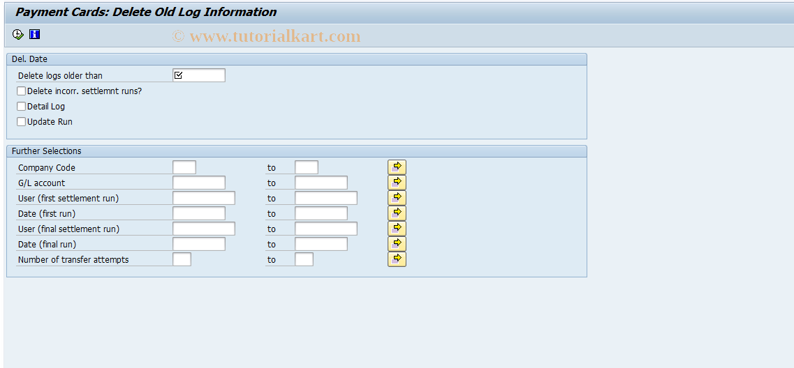 SAP TCode FCC3 - Payment Cards: Delete Logs