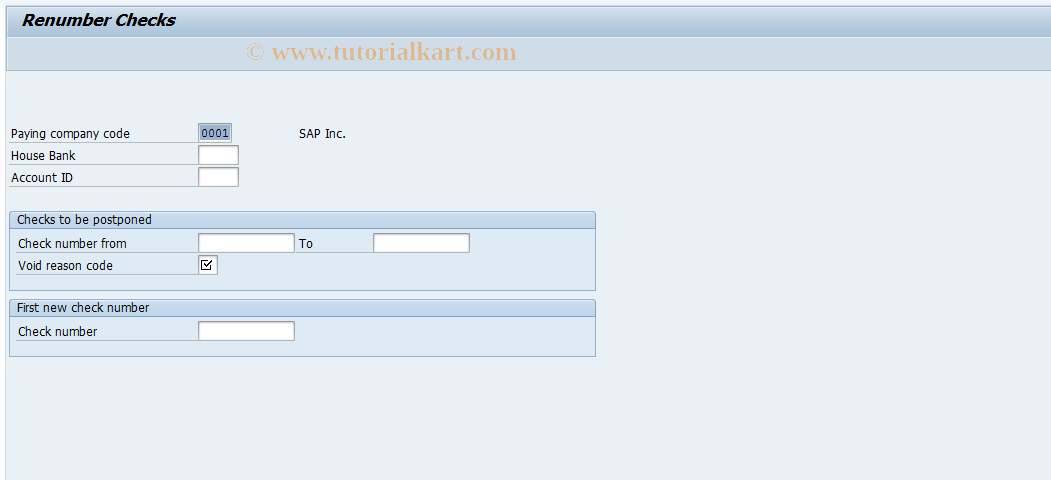 SAP TCode FCH4 - Renumber Checks