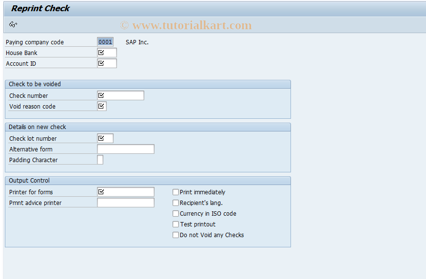 SAP TCode FCH7 - Reprint Check