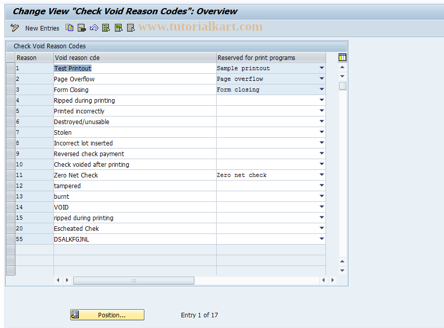 SAP TCode FCHV - C FI Maintain Table TVOID