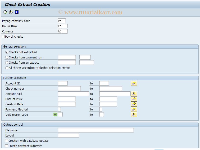 SAP TCode FCHX - Check Extract - Creation