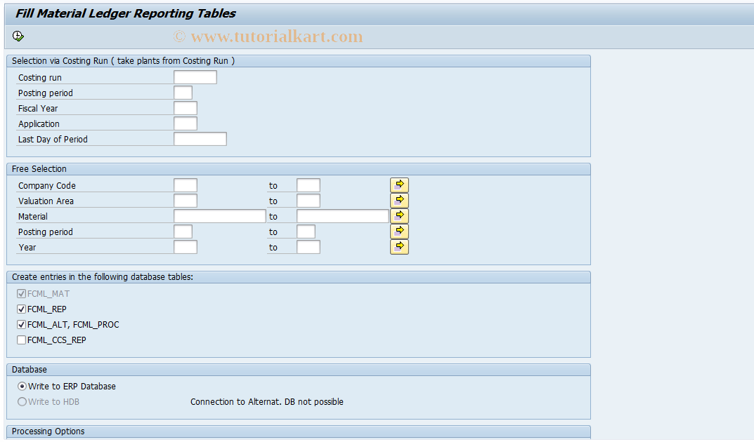 SAP TCode FCML_FILL - Fill ML Reporting Tables