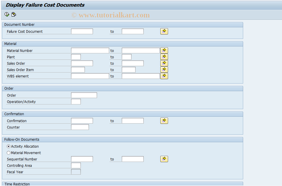SAP TCode FCODOC - Display Failure Cost Documents