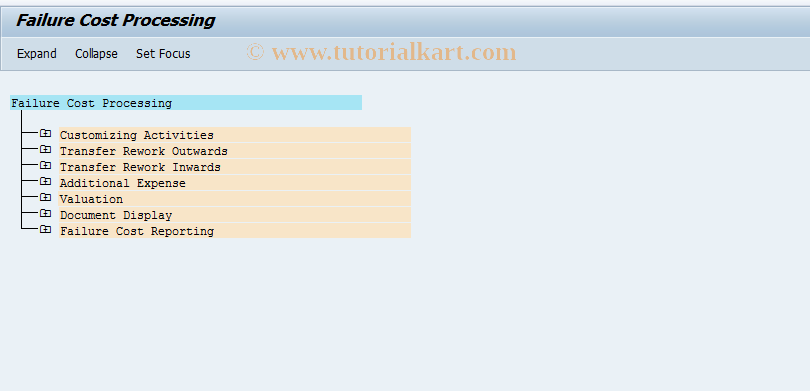 SAP TCode FCOMENU - Menu Tree for Failure Costs