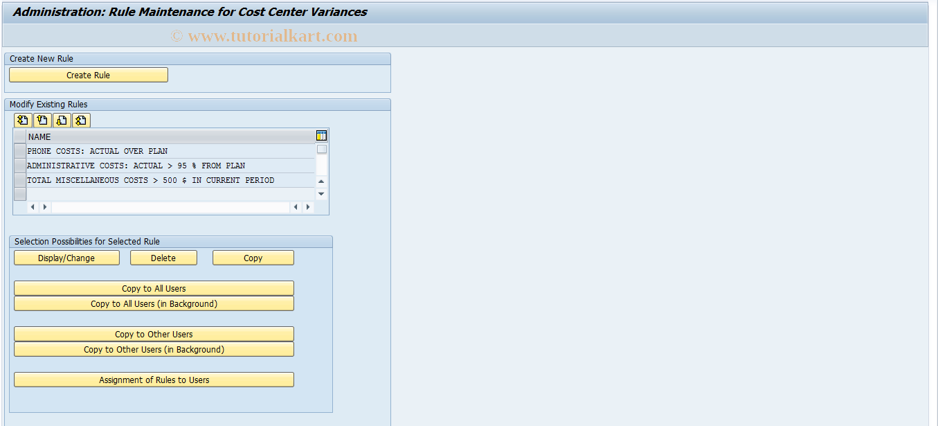 SAP TCode FCOM_RULE_CV - Rule for Cost Center Variances