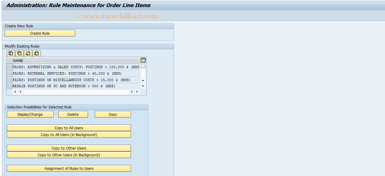 SAP TCode FCOM_RULE_OL - Rule for Internal Order Line Items