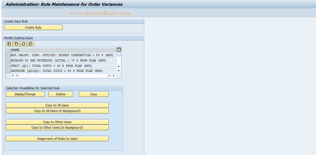SAP TCode FCOM_RULE_OV - Rule for Internal Order Variances