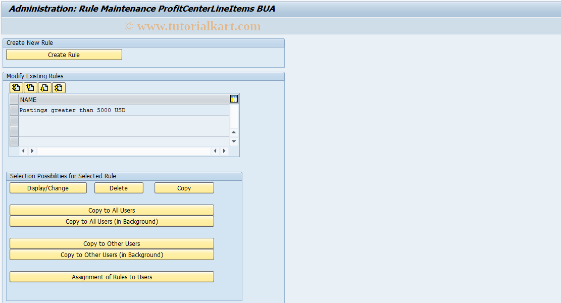 SAP TCode FCOM_RULE_PBL - Rule for Profit Center Line Items