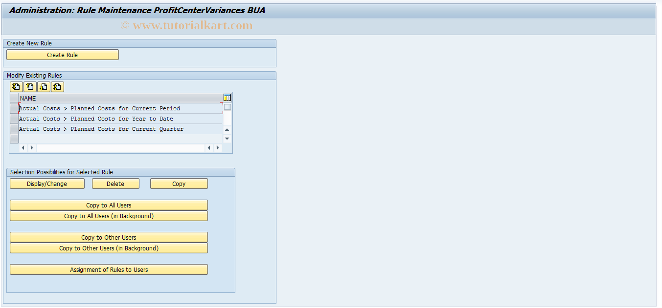 SAP TCode FCOM_RULE_PBV - Rule for Profit Center Variances