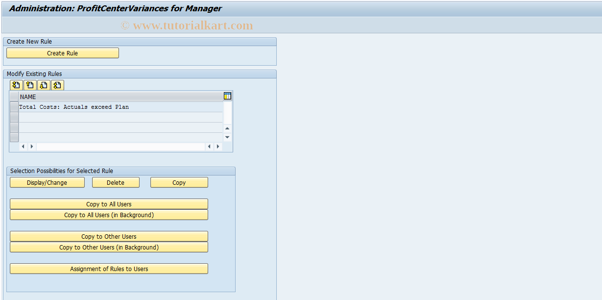 SAP TCode FCOM_RULE_PMV - Rule for Profit Center Variances