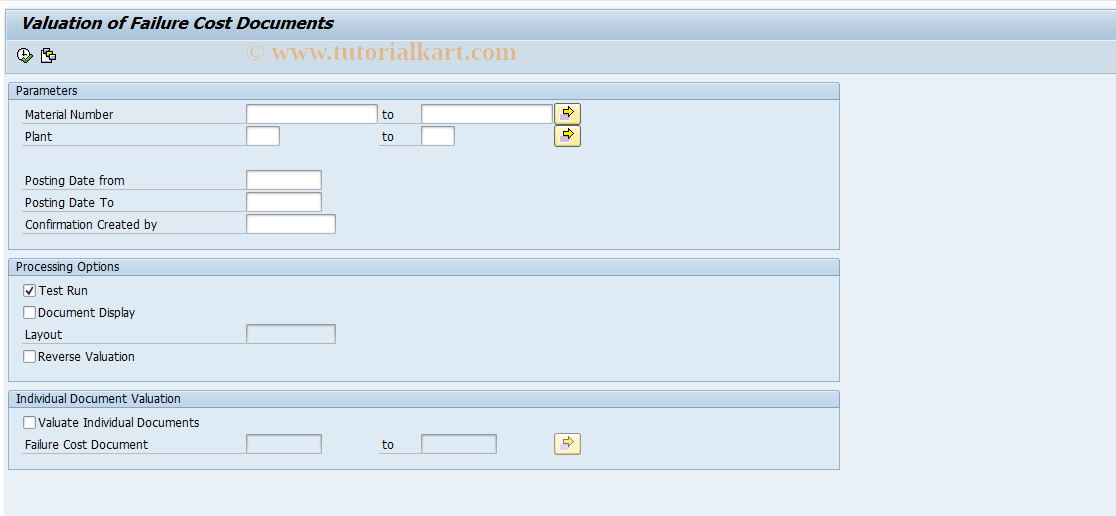 SAP TCode FCOVALU - Valuation of Failure Cost Documents