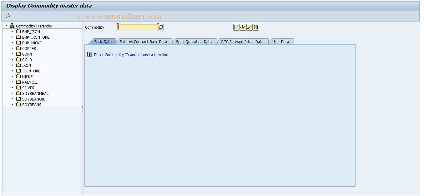 SAP TCode FCZZ - Maintain Commodity Master Data