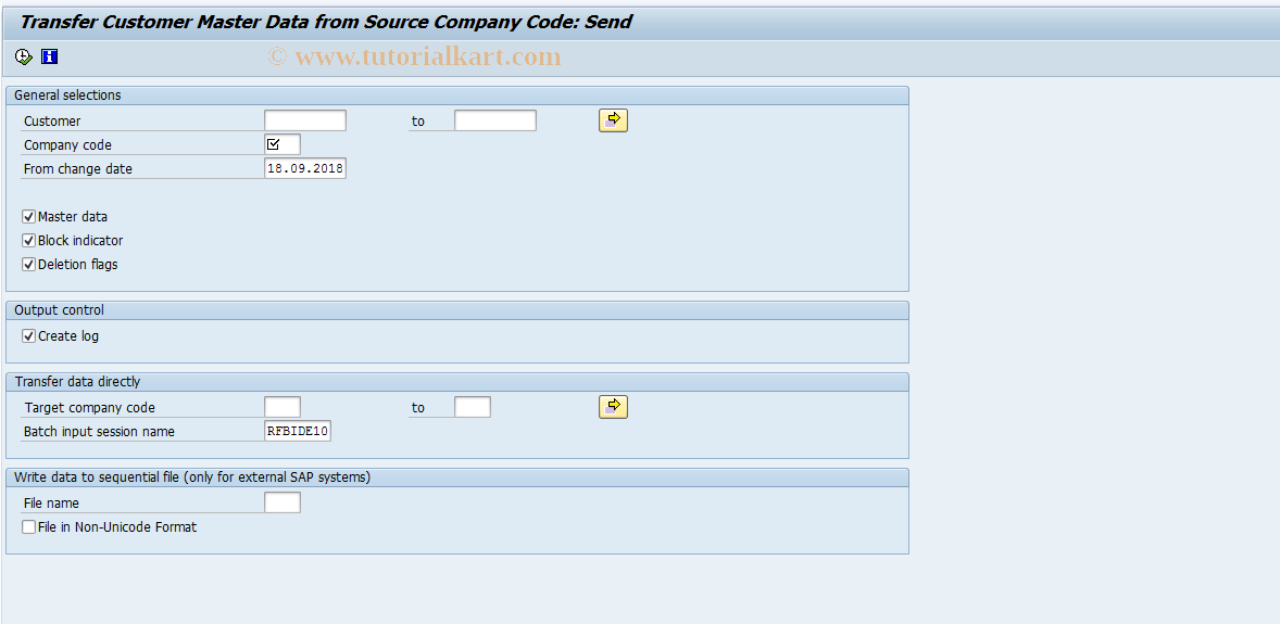SAP TCode FD15 - Transfer customer changes: send