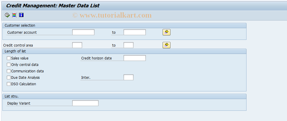 SAP TCode FDK43 - Credit Management - Master Data List