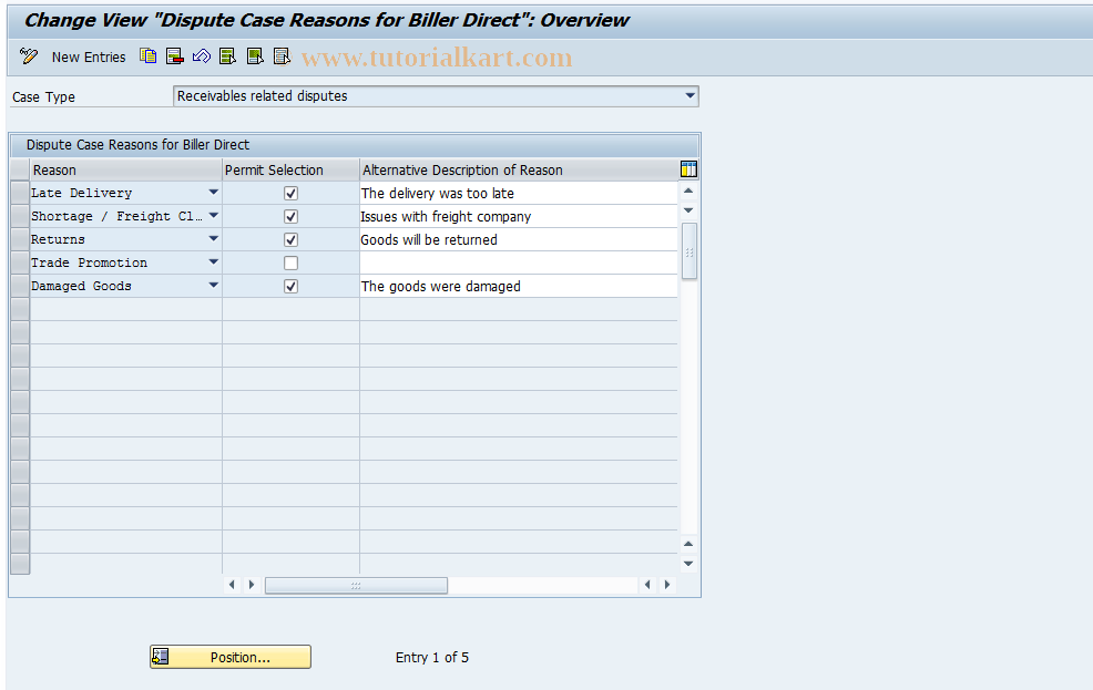 SAP TCode FDM_CUST07 - Dispute Case Reasons in FSCM-BD