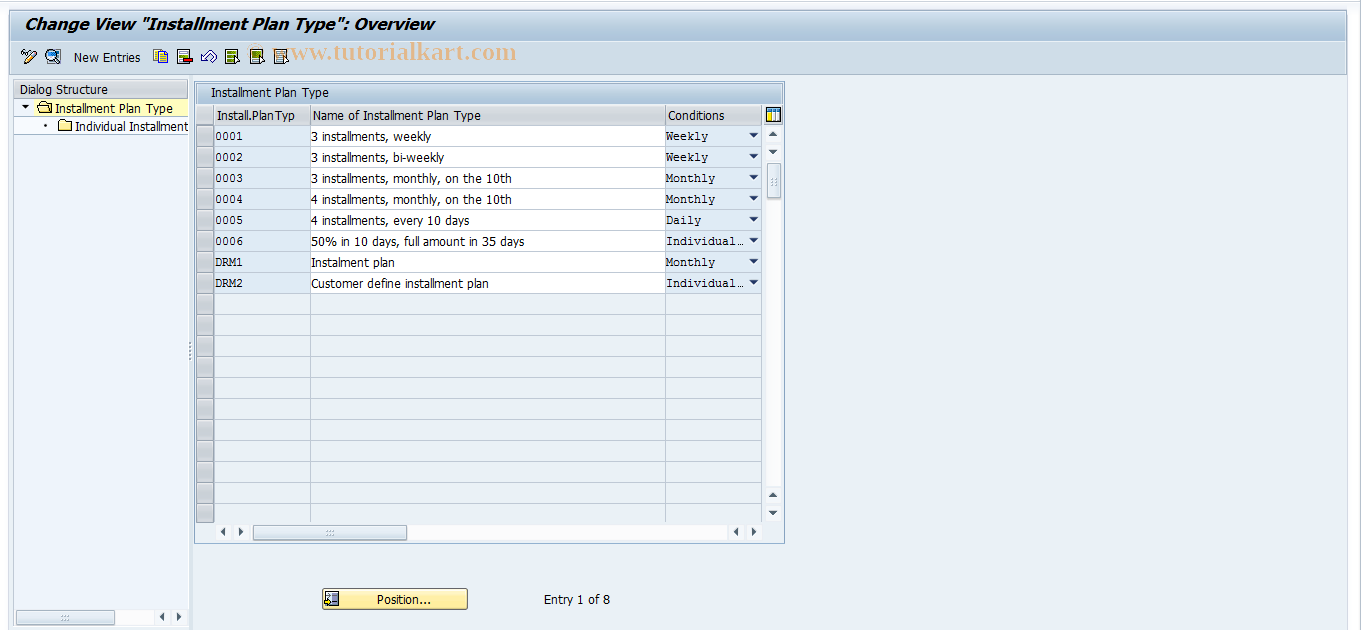 SAP TCode FDM_CUST09 - Installment Plan Types