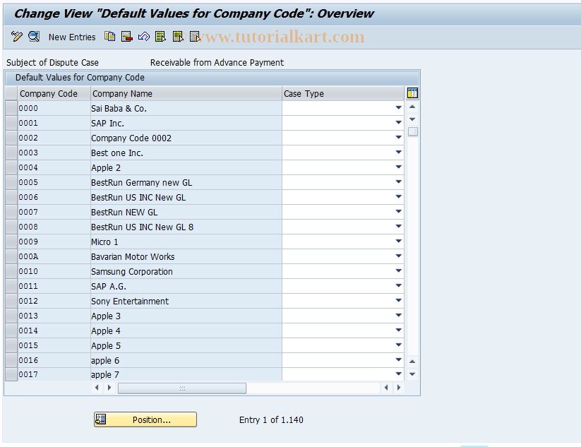 SAP TCode FDM_CUST13 - Dispute Case Default Values (TPM)