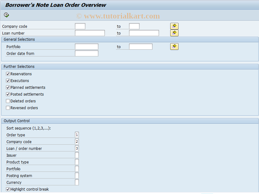 SAP TCode FDOO - Borrower's notes order overview