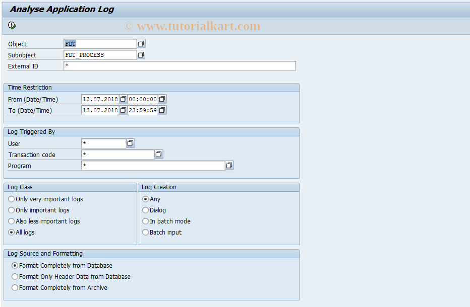 SAP TCode FDT_PROCESS_LOG - Display BRFplus process logs